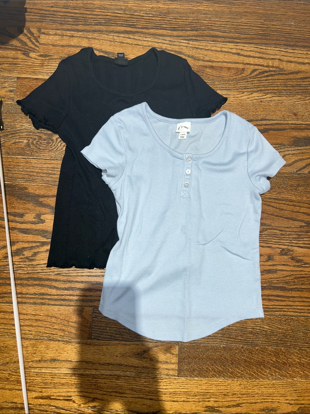 Forever 21 Black & Light Blue Ribbed Short Sleeve Tee Duo